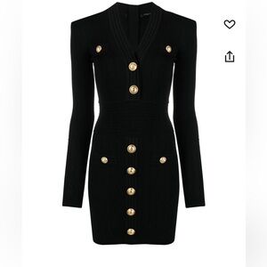 Balmain Short knitted dress with gold buttons black black